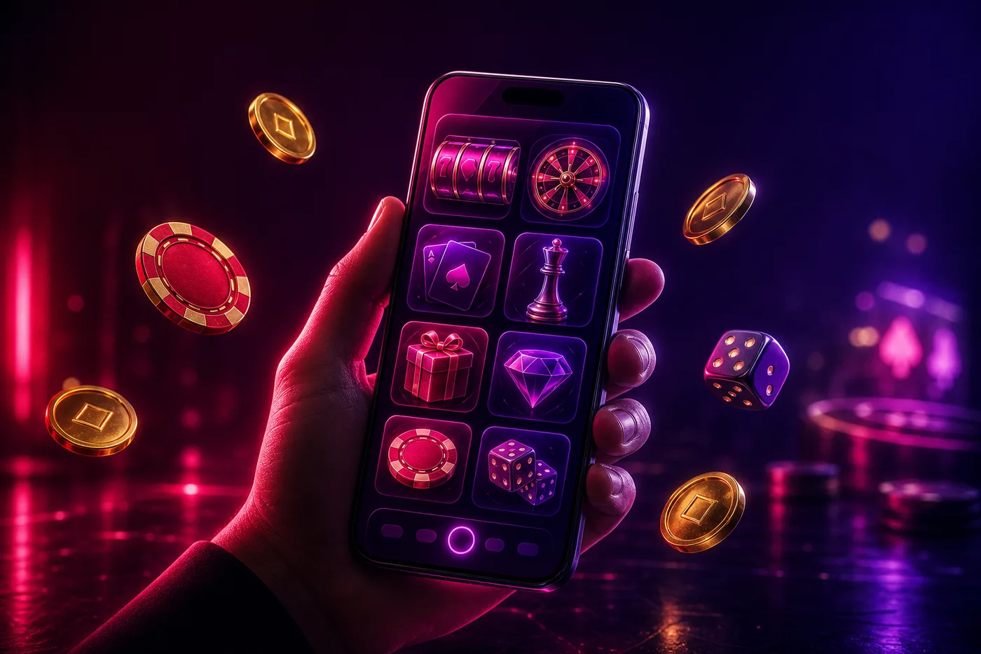 Nvcasino öppnat på en mobiltelefon med spellobbyn synlig